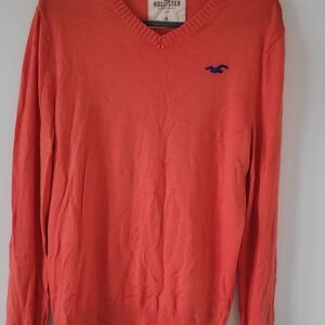 Hollister Men's V-Neck Sweater in Bright Orange